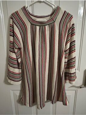 Vintage 70s Sears Fashion striped tunic top boho/folk/ hippie/ retro 3/4 Sleeve